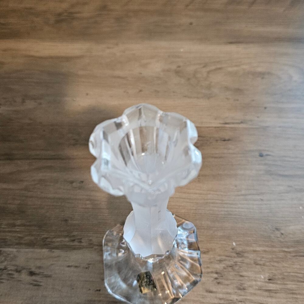 Vintage Polish Lead Crystal Tulip Candlestick Holder Taper 24% PbO Poland MCM - Picture 4 of 11